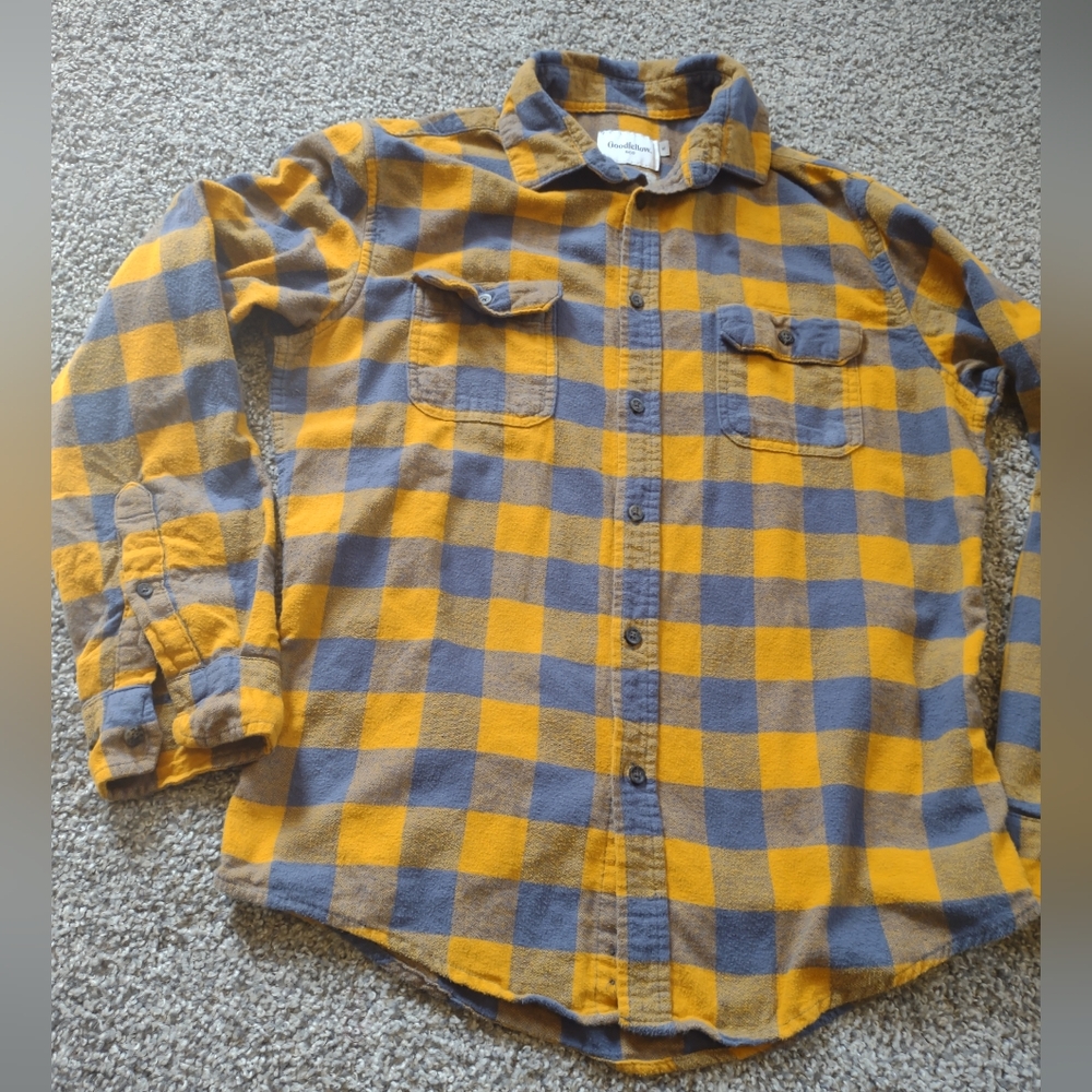 Men's Yellow and Navy Plaid Shirt